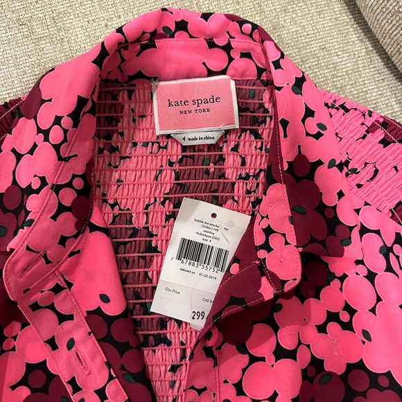 Kate Spade Bubble Dot Smocked Shirt Dress in Rhubarb Jam Size: 4 NWT - Picture 5 of 6